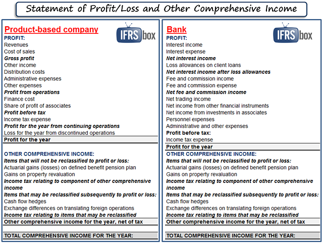 sploci Profit or loss and other comprehensive income: bank vs. product-based company