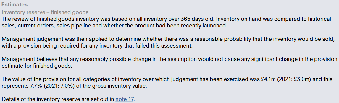 dialight-plc-sources-of-estimation-uncertainty-inventory Example of disclosure of sources of estimation uncertainty.
